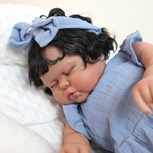 iCradle Reborn Babies 60-24 Zoll verwurzeltes Haar, weiches Boby blaues Kleid, Vinyl, realistische Neugeborenen-Puppen, echte handgefertigte Puppen, Baby, ab drei Jahren von iCradle