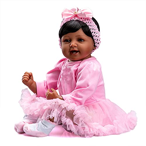 iCradle Reborn Baby Doll 22 Zoll 55cm Schäne Puppen Silikon Vinyl Niedlich Wieder MädchenGeboren Babypuppen Schwarze Haut mit Black Skin Lächeln Zahn von iCradle