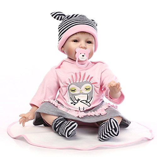 iCradle Reborn Baby Dolls 22 Zoll 55cm Schäne Puppen Silikon Vinyl Niedlich Wieder MädchenGeboren Babypuppen Schwarze Haut mit Lächeln Zahn von iCradle