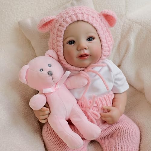 iCradle Reborn Dolls 48,3 cm lebensechte Reborn Babypuppen Silikon Ganzkörper Vinyl Neugeborenes Mädchen Puppe Schöne blaue Augen ab 3 Jahren mit herausstrebender Zunge von iCradle