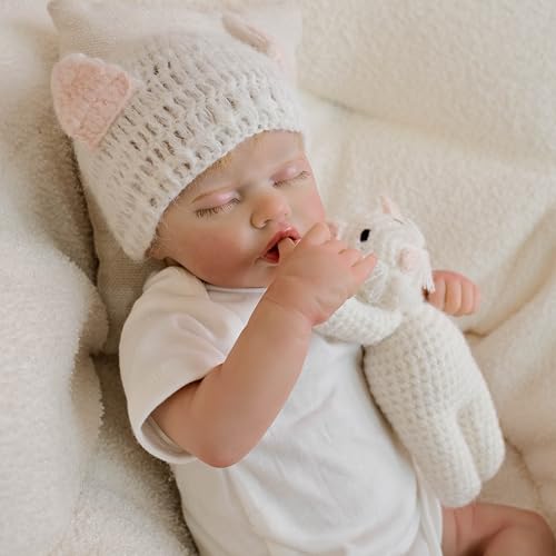 iCradle Reborn Dolls Reborn Stoffkörper Mädchen realistisches Neugeborenes Baby 48 cm lebensechte gewichtete Reborn-Puppe – handverwurzeltes blondes Haar von iCradle