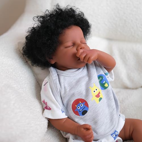 iCradle Reborn-Puppen, 48 cm, handverwurzeltes schwarzes lockiges Haar, weich, realistisch, für Neugeborene, echte handgefertigte Babypuppe, schlafende offene Maus, schwarze Haut, ab 3 Jahren iCradle Reborn-Puppen, 48 cm, handverwurzeltes schwarzes lockiges Haar, weich, realistisch, für Neugeborene, echte handgefertigte Babypuppe, schlafende offene Maus, schwarze Haut, ab 3 Jahren von iCradle