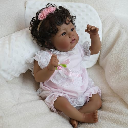 iCradle Reborn Puppen, 48 cm, handverwurzeltes schwarzes lockiges Haar, weich, realistisch, für Neugeborene, echte handgefertigte Babypuppe, schwarze Haut, ab 3 Jahren iCradle Reborn Puppen, 48 cm, handverwurzeltes schwarzes lockiges Haar, weich, realistisch, für Neugeborene, echte handgefertigte Babypuppe, schwarze Haut, ab 3 Jahren von iCradle