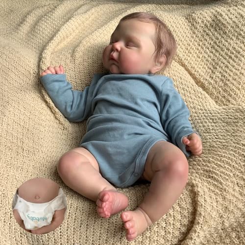 iCradle Reborn-Puppen, 50 cm, lebensechte Reborn-Babypuppe, Silikon, Ganzkörper-Vinyl, Neugeborenenen-Puppe, schlafender Junge, handverwurzeltes Haar, ab 3 Jahren von iCradle