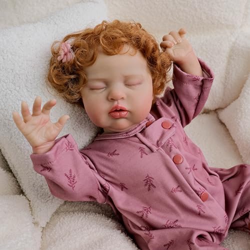 iCradle Reborn Puppen, Reborn-Stoff-Körper, realistisch, 48 cm, lebensechte gewichtete Reborn-Puppe, Implantat, rotes lockiges Haar, Schlafpuppe, Alter 3 + iCradle Reborn Puppen, Reborn-Stoff-Körper, realistisch, 48 cm, lebensechte gewichtete Reborn-Puppe, Implantat, rotes lockiges Haar, Schlafpuppe, Alter 3 + von iCradle