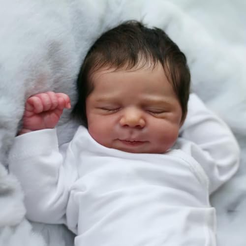 iCradle Reborn-Puppen, Stoffkörper, realistische Neugeborenenen-Puppen, 46 cm, lebensecht, beschwertes Baby, schwarzes Haar von iCradle