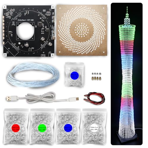 iCubeSmart Led Canton Tower Modell DIY Elektronischer Bausatz, LED-Würfelmodell Handgefertigtes Lötprojekt-Kit, 64 LED-Kreise, Höhe 1 Meter (GZT-64) von iCubeSmart