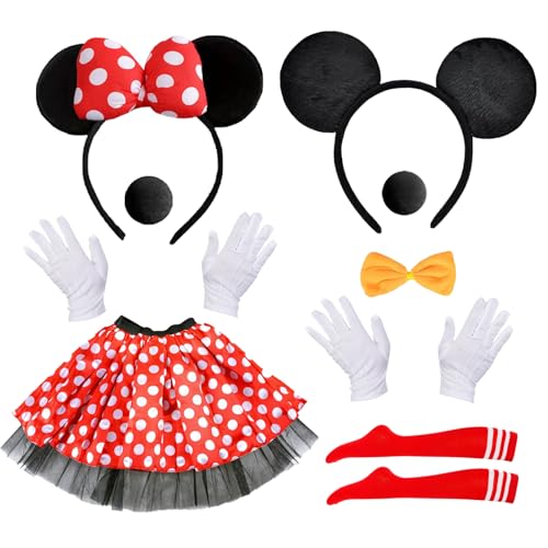 iDattel Maus Mouse Kostüm,fasching kostüm Damen Mädchen Set Rot Tutu/Haarreifen mit Maus Ohren/Handschuhe/Nase/Strümpfe/Fliege Schleife für Fasching Karneval Halloween Motto Cosplay Party von iDattel