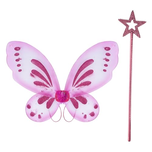IEFIEL Fee Flügel Kostüm Set für Frauen Schmetterling Flügel Fee Engelsflügel mit Feenstab Heißes Pink und Rosa One Size IEFIEL Fee Flügel Kostüm Set für Frauen Schmetterling Flügel Fee Engelsflügel mit Feenstab Heißes Pink und Rosa One Size von iEFiEL
