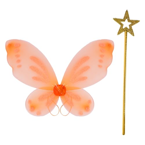 IEFIEL Fee Flügel Kostüm Set für Frauen Schmetterling Flügel Fee Engelsflügel mit Feenstab Orange&Gold One Size IEFIEL Fee Flügel Kostüm Set für Frauen Schmetterling Flügel Fee Engelsflügel mit Feenstab Orange&Gold One Size von iEFiEL