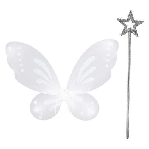 IEFIEL Fee Flügel Kostüm Set für Frauen Schmetterling Flügel Fee Engelsflügel mit Feenstab Weißsilber One Size IEFIEL Fee Flügel Kostüm Set für Frauen Schmetterling Flügel Fee Engelsflügel mit Feenstab Weißsilber One Size von iEFiEL