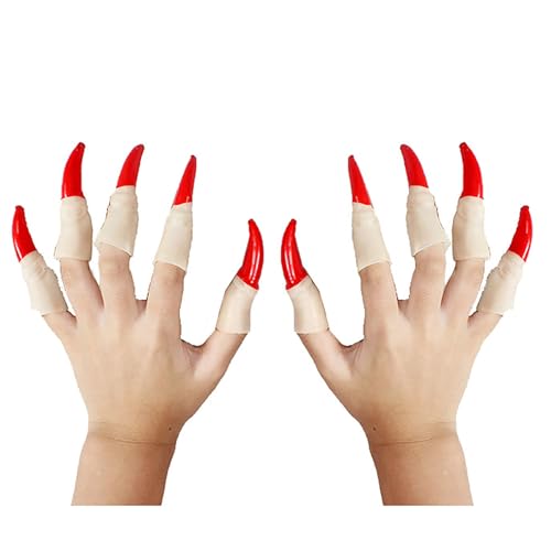 iEFiEL 10Pcs Halloween Hexe Fingernägel Vampir Klauen Fake Finger Pfoten Krallen Vampir Hexe Cosplay Accessoire Rot One Size von iEFiEL