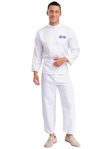 iEFiEL 2Pcs Herren Erwachsene Astronaut Kostüm Jacke und Hosen Set Weltraum Mann Explorer Flug Anzug Halloween Cosplay Kostüm Typ B Weiß M iEFiEL 2Pcs Herren Erwachsene Astronaut Kostüm Jacke und Hosen Set Weltraum Mann Explorer Flug Anzug Halloween Cosplay Kostüm Typ B Weiß M von iEFiEL