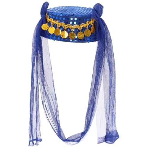 iEFiEL Bauchtanz Hut mit Schleier Orientalische Indische Kopfbedeckung Pailletten Tanz Kappe Haarschmuck Karneval Mottoparty Blau One Size von iEFiEL