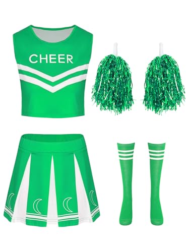 iEFiEL Cheer Leader Kostüm Ärmellose Crop Top Mit Rock Pompoms Harrband Cheerleading Uniform Rave Party Halloween Karneval Kostüm Clubwear Grün XL iEFiEL Cheer Leader Kostüm Ärmellose Crop Top Mit Rock Pompoms Harrband Cheerleading Uniform Rave Party Halloween Karneval Kostüm Clubwear Grün XL von iEFiEL