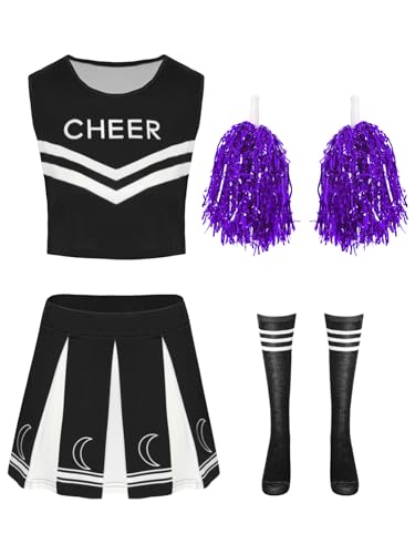 iEFiEL Cheer Leader Kostüm Ärmellose Crop Top Mit Rock Pompoms Harrband Cheerleading Uniform Rave Party Halloween Karneval Kostüm Clubwear Schwarz XXL iEFiEL Cheer Leader Kostüm Ärmellose Crop Top Mit Rock Pompoms Harrband Cheerleading Uniform Rave Party Halloween Karneval Kostüm Clubwear Schwarz XXL von iEFiEL