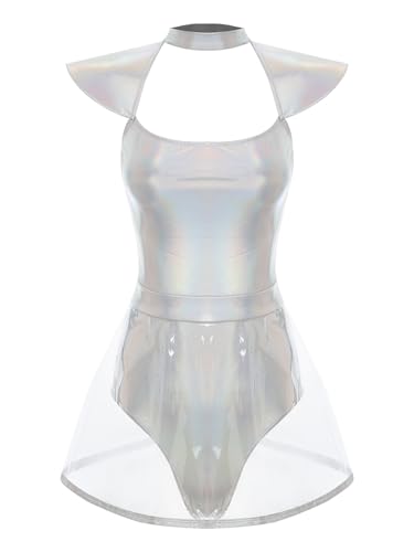 iEFiEL Damen Alien Kostüm Cosplay Metallic Minikleid Lackleder Partykleid Bodysuit mit Transparent PVC Röckchen Karneval Fasching Mottoparty Kostüm Silber L iEFiEL Damen Alien Kostüm Cosplay Metallic Minikleid Lackleder Partykleid Bodysuit mit Transparent PVC Röckchen Karneval Fasching Mottoparty Kostüm Silber L von iEFiEL