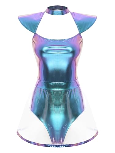 iEFiEL Damen Alien Kostüm Cosplay Metallic Minikleid Lackleder Partykleid Bodysuit mit Transparent PVC Röckchen Karneval Fasching Mottoparty Kostüm X Blau M iEFiEL Damen Alien Kostüm Cosplay Metallic Minikleid Lackleder Partykleid Bodysuit mit Transparent PVC Röckchen Karneval Fasching Mottoparty Kostüm X Blau M von iEFiEL