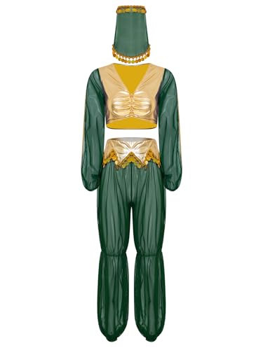 iEFiEL Damen Arabische Prinzessin Kostüm 3-teiliges Halloween Cosplay Bauchtanz kostüm Metallic Patchwork Top mit Mesh Hosen und Schleier Karnevalskostüm Grün XXL iEFiEL Damen Arabische Prinzessin Kostüm 3-teiliges Halloween Cosplay Bauchtanz kostüm Metallic Patchwork Top mit Mesh Hosen und Schleier Karnevalskostüm Grün XXL von iEFiEL