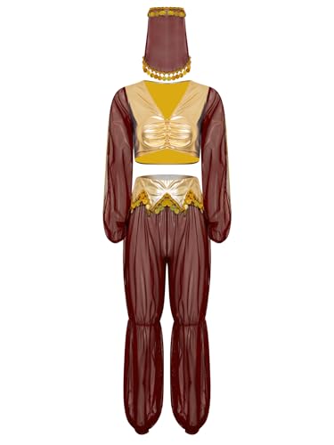 iEFiEL Damen Arabische Prinzessin Kostüm 3-teiliges Halloween Cosplay Bauchtanz kostüm Metallic Patchwork Top mit Mesh Hosen und Schleier Karnevalskostüm Rot S iEFiEL Damen Arabische Prinzessin Kostüm 3-teiliges Halloween Cosplay Bauchtanz kostüm Metallic Patchwork Top mit Mesh Hosen und Schleier Karnevalskostüm Rot S von iEFiEL