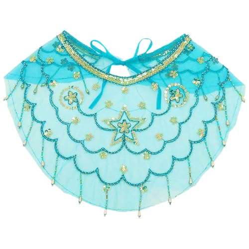 iEFiEL Damen Bauchtanz Gesichtsschleier Pailletten Mesh Schal Maskerade Maske Indianerin Bauchtanz Face Cover Fasching Karneval Lake Blue 1Pcs One Size von iEFiEL