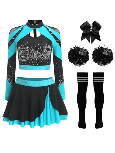 iEFiEL Damen Cheer Leader Kostüm 5-teiliges Langarm Crop Top mit Glitzer Strass Minirock Haarband Blumenball Socken Karneval Fasching Kostüm Himmelblau B XXL iEFiEL Damen Cheer Leader Kostüm 5-teiliges Langarm Crop Top mit Glitzer Strass Minirock Haarband Blumenball Socken Karneval Fasching Kostüm Himmelblau B XXL von iEFiEL