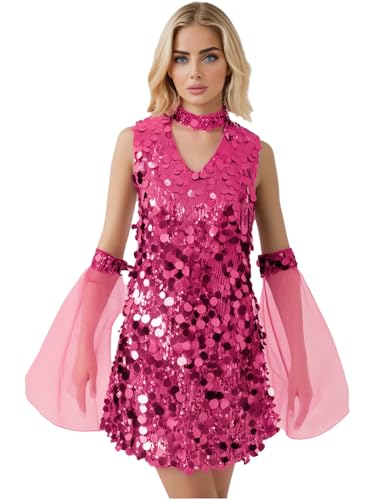 iEFiEL Damen Disco Kostüm 60er 70er Glitzer Pailletten Kleid Karnevalskostüm Vintage Kleid Fasching Kostüm Rave Party Clubwear Hot Pink M iEFiEL Damen Disco Kostüm 60er 70er Glitzer Pailletten Kleid Karnevalskostüm Vintage Kleid Fasching Kostüm Rave Party Clubwear Hot Pink M von iEFiEL