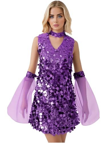 iEFiEL Damen Disco Kostüm 60er 70er Glitzer Pailletten Kleid Karnevalskostüm Vintage Kleid Fasching Kostüm Rave Party Clubwear Violett L iEFiEL Damen Disco Kostüm 60er 70er Glitzer Pailletten Kleid Karnevalskostüm Vintage Kleid Fasching Kostüm Rave Party Clubwear Violett L von iEFiEL
