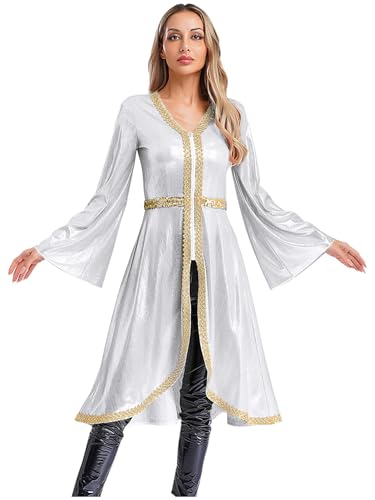 iEFiEL Damen Glitzer Arabisch Dubai Kleid Kirche Muslimisches Abendkleid Elegant V-ausschnitt Robe Langarm Stickerei Kleidung Karnevalskostüm Nachtclubs Silber XXL iEFiEL Damen Glitzer Arabisch Dubai Kleid Kirche Muslimisches Abendkleid Elegant V-ausschnitt Robe Langarm Stickerei Kleidung Karnevalskostüm Nachtclubs Silber XXL von iEFiEL