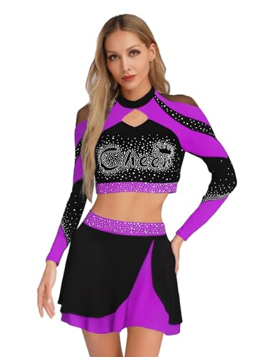 iEFiEL Damen Glitzer Cheer Leader Kostüm Cheerleading Uniform Langarm Crop Top mit Minirock Bauchfrei Oberteile Tanzkostüm Karneval Clubwear Violett M iEFiEL Damen Glitzer Cheer Leader Kostüm Cheerleading Uniform Langarm Crop Top mit Minirock Bauchfrei Oberteile Tanzkostüm Karneval Clubwear Violett M von iEFiEL