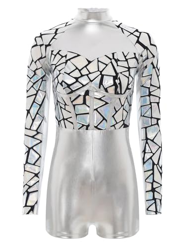 iEFiEL Damen Glitzer Metallic Body Langarm Bodysuit Langarm Leder Jumpsuit Wetlook Overall Leotard Tanztrikot Nachtclubs Clubwear Fasching Kostüm Silber XXL iEFiEL Damen Glitzer Metallic Body Langarm Bodysuit Langarm Leder Jumpsuit Wetlook Overall Leotard Tanztrikot Nachtclubs Clubwear Fasching Kostüm Silber XXL von iEFiEL