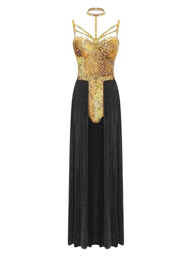 iEFiEL Damen Glitzer Metallic Kleid Set Ärmellose Bodysuit mit Rock Kostüme für Erwachsene Karnevalskostüm Halloween Cosplay Gelb XXL von iEFiEL