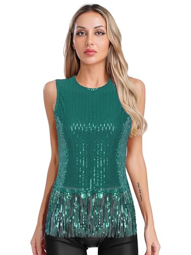 iEFiEL Damen Glitzer Pailletten Tank Top Fransen Crop Top Ärmellose Oberteile Nachtclub Rave Outfit Clubwear Karnevalskostüm Grün S iEFiEL Damen Glitzer Pailletten Tank Top Fransen Crop Top Ärmellose Oberteile Nachtclub Rave Outfit Clubwear Karnevalskostüm Grün S von iEFiEL