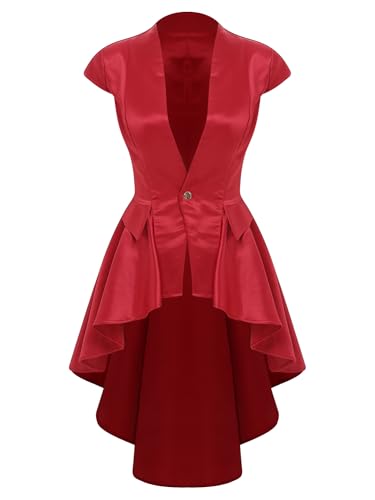 iEFiEL Damen Gothic Steampunk Jacket V-ausschnitt Kurzarm Victorian Tailcoat Mittelalter Retro Uniform Halloween Cosplay Karneval Kostüm Burgundy M von iEFiEL