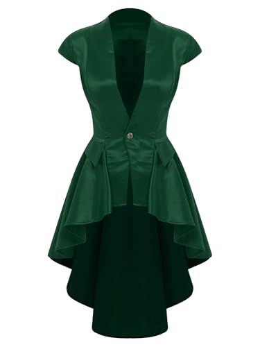 iEFiEL Damen Gothic Steampunk Jacket V-ausschnitt Kurzarm Victorian Tailcoat Mittelalter Retro Uniform Halloween Cosplay Karneval Kostüm Dunkelgrün M von iEFiEL