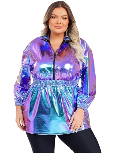 iEFiEL Damen Große Größen Metallic Glitzer Kleid Langarm Pu Leder Kleid A-linien Kleider Disco Kostüme Clubwear Rave Party Outfit Karnevalskostüm Blau XL iEFiEL Damen Große Größen Metallic Glitzer Kleid Langarm Pu Leder Kleid A-linien Kleider Disco Kostüme Clubwear Rave Party Outfit Karnevalskostüm Blau XL von iEFiEL