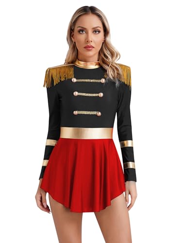 iEFiEL Damen Zirkus Kostüm Zirkusdirektor Kleid Rückenfrei Tanzkleid Halloween Kostüm Karneval Eiskunstlaufkleid Tanzkleid Schwarz XXL von iEFiEL