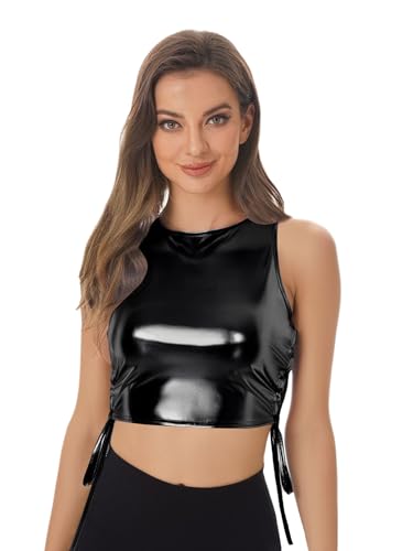 iEFiEL Damen Metallic Glitzer Tanktop mit Seiten Schnürung Crop Top Trägerlos Festivals Party Disco Tanz Outfit Clubwear Karnevalskostüm Schwarz XXL iEFiEL Damen Metallic Glitzer Tanktop mit Seiten Schnürung Crop Top Trägerlos Festivals Party Disco Tanz Outfit Clubwear Karnevalskostüm Schwarz XXL von iEFiEL