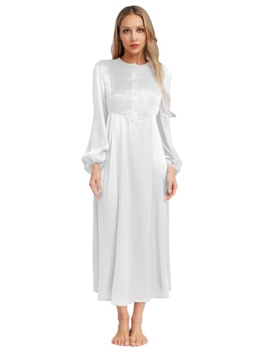 iEFiEL Damen Muslimisches Abendkleid Arabisch Dubai Kleid Kirche Elegant Robe Langarm Satin Kleid Stickerei Kleidung Karnevalskostüm Weiß XL von iEFiEL