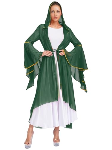 iEFiEL Damen Muslimisches Robe Arabisch Dubai Kleid Kirche Elegant Chiffon Abendkleid Langarm V-Ausschnitt Kleid Stickerei Kleidung Karnevalskostüm Armeegrün XL von iEFiEL