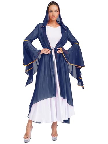 iEFiEL Damen Muslimisches Robe Arabisch Dubai Kleid Kirche Elegant Chiffon Abendkleid Langarm V-Ausschnitt Kleid Stickerei Kleidung Karnevalskostüm Navy blau M von iEFiEL