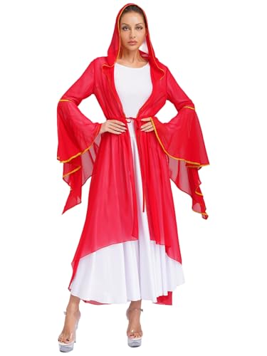 iEFiEL Damen Muslimisches Robe Arabisch Dubai Kleid Kirche Elegant Chiffon Abendkleid Langarm V-Ausschnitt Kleid Stickerei Kleidung Karnevalskostüm Rot XL von iEFiEL