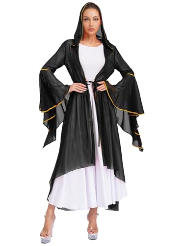 iEFiEL Damen Muslimisches Robe Arabisch Dubai Kleid Kirche Elegant Chiffon Abendkleid Langarm V-Ausschnitt Kleid Stickerei Kleidung Karnevalskostüm Schwarz XL von iEFiEL