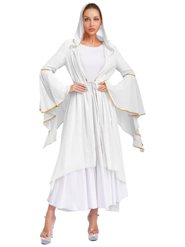 iEFiEL Damen Muslimisches Robe Arabisch Dubai Kleid Kirche Elegant Chiffon Abendkleid Langarm V-Ausschnitt Kleid Stickerei Kleidung Karnevalskostüm Weiß L von iEFiEL