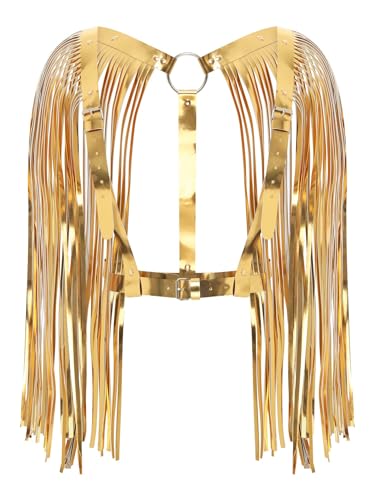 iEFiEL Damen PU Leder Kostüm Tassels Halb Körper Brustharness Accessoire Bühnenperformance Karnevalskostüm Gold One Size iEFiEL Damen PU Leder Kostüm Tassels Halb Körper Brustharness Accessoire Bühnenperformance Karnevalskostüm Gold One Size von iEFiEL