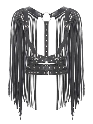 iEFiEL Damen PU Leder Kostüm Tassels Halb Körper Brustharness Accessoire Bühnenperformance Karnevalskostüm Schwarzes B One Size iEFiEL Damen PU Leder Kostüm Tassels Halb Körper Brustharness Accessoire Bühnenperformance Karnevalskostüm Schwarzes B One Size von iEFiEL