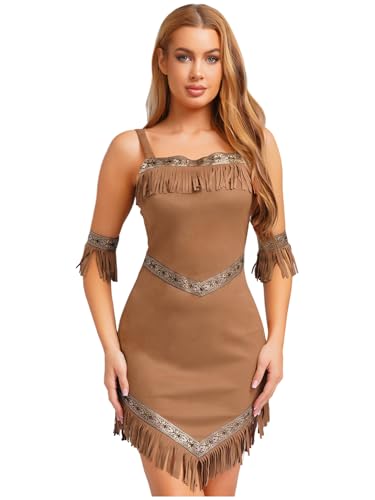 iEFiEL Damen Retro Indianerin Kostüm Indianer Wildleder Kleid Ärmellose Fransen Minikleid mit Armstulpen Halloween Cosplay Fasching Kostüm Braun S iEFiEL Damen Retro Indianerin Kostüm Indianer Wildleder Kleid Ärmellose Fransen Minikleid mit Armstulpen Halloween Cosplay Fasching Kostüm Braun S von iEFiEL
