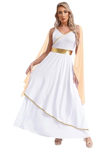 iEFiEL Damen Römische Göttin Kostüm Vintage Griechische Kleid Ärmellose Maxikleid Cosplay Königin Kostüm Halloween Partykleid Sekt M von iEFiEL