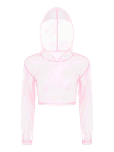 iEFiEL Damen Transparent Crop Top mit Kapuzen Kurze Top Langarm Bauchfreies Oberteil Tanztop Nachtclubs Karnevalskostüm Clubwear Rave Party Rosa 3XL iEFiEL Damen Transparent Crop Top mit Kapuzen Kurze Top Langarm Bauchfreies Oberteil Tanztop Nachtclubs Karnevalskostüm Clubwear Rave Party Rosa 3XL von iEFiEL