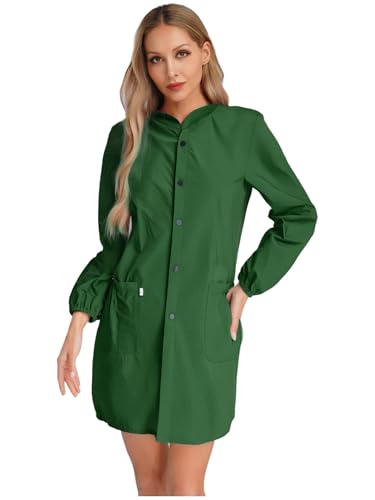 iEFiEL Damen Waterproof Hooded Smock Jacke Langarm Taschen Regenjacke Reinigung Arbeitskleidung Cosplay Karnevalskostüm Dunkelgrün 3XL iEFiEL Damen Waterproof Hooded Smock Jacke Langarm Taschen Regenjacke Reinigung Arbeitskleidung Cosplay Karnevalskostüm Dunkelgrün 3XL von iEFiEL
